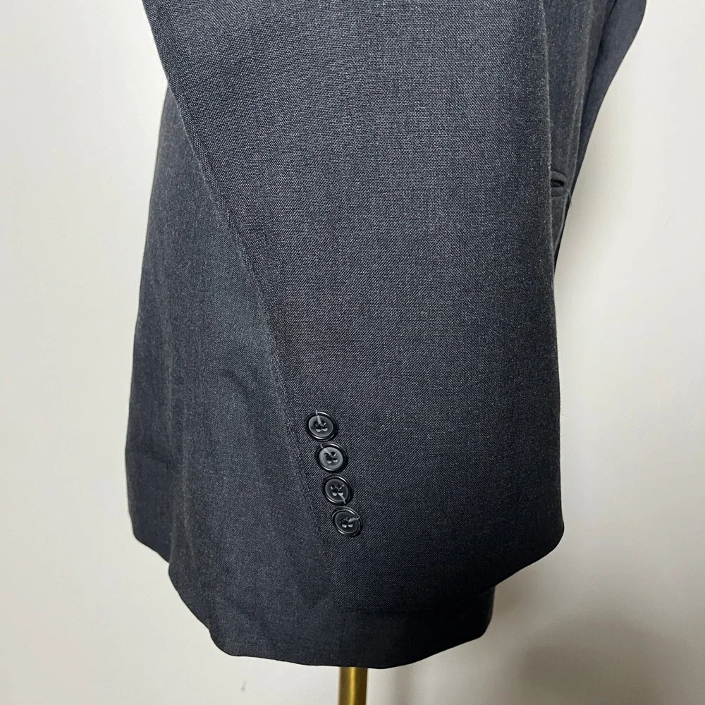 Cricketeer Suit Mens 40L W34 Charcoal Grey Solid‎ 100% Wool Two-Button Formal